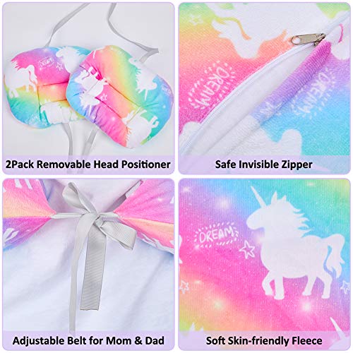 MHJY Nursing Pillow Cover with 2Pcs Unicorn Moveable Baby Head Positioner Pillow| Minky Infant Feeding Pillow Slipcover Breastfeeding Pillow Cover with Adjustable Strap| Baby Shower Gift