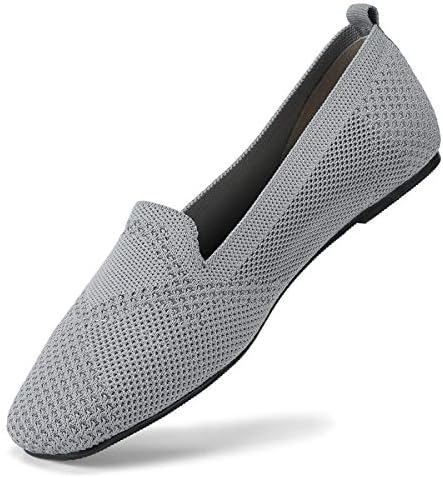 VILIYA Women's Knitted Casual Flats Breathable Ballet Shoes Comfortable Square Toe Lightweight Slip On Loafers