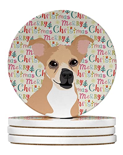 Caroline's Treasures Chihuahua Gold and White Christmas Large Sandstone Coaster…