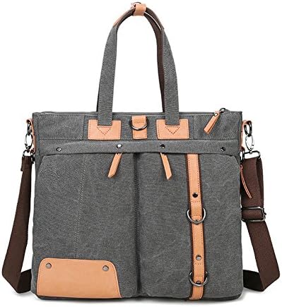 YingOnly Premium Hybrid Canvas Backpack Briefcase Messenger Bag for 13.3 14 15.6 inch Laptop (Dark Grey)