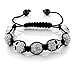 Gem Stone King 12MM White Pave Disco Ball Dia-Cut Adjustable Hot Skeleton Head Skull Bracelet