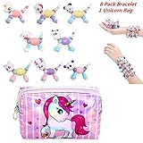 FEIDIAO 8 Pack Cute Magic Bracelet ,Unicorn Cosmetics Bag Twist Animals Beaded Magical Tricks Bracelet DIY Toy Kids Girls Necklaces, Make a Bracelet Twist into a Pet-B