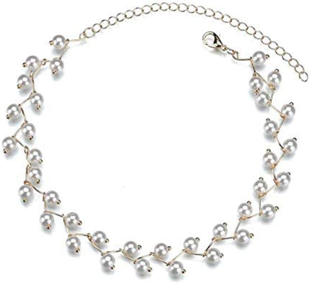 Elegant Bridal Simulated Pearl Clavicle Chain Necklaces for Women & Girls Gold-Plated Plated Alloy Necklace