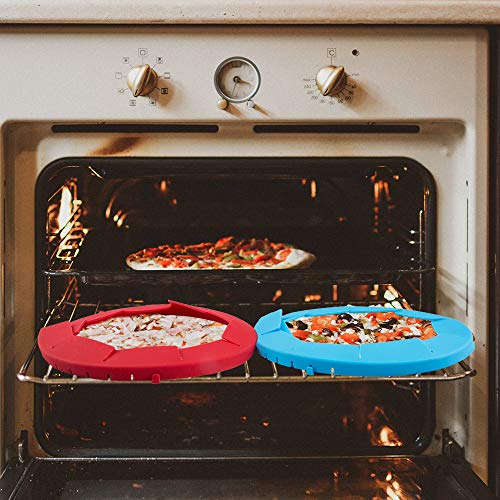 2 Pack Adjustable Pie Crust Shield, findTop Food Grade Silicone Crust Protector Shield Fits Rimmed Dish 8.5" - 11.5", Red & Blue