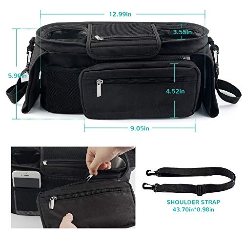 Mestron Universal Stroller Organizer Bag with Insulated Cup Holder