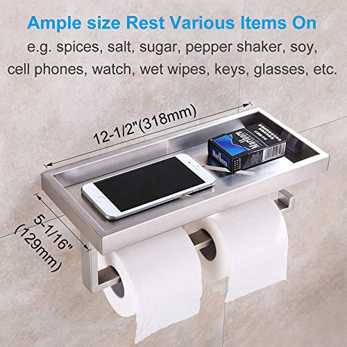 Paper Towel Holder with Shelf, APLusee SUS304 Stainless Steel Bathroom Toilet Paper Holder with Wet Wipes Dispenser, Kitchen Seasonings Spice Rack Storage Organizer, Brushed Nickel