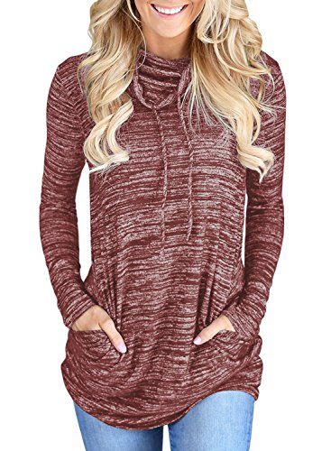 Womens Long Sleeve Cowl Neck Casual Loose Tunic Pullover Sweatshirt Lightweight Blouse Tops with Pockets Red XXL 20 22