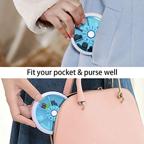 Pill Organize Round Weekly 7 Days, SZREDU Pill Case Once a Day,Push Button Rotating Pill Box,Daily Medicine Organizer for Pill,Capsule,Fish Oil,Vitamin