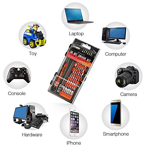 60 in 1 Screwdriver Set, Precision Driver 56 Bits Magnetic Professional Repair Tool Kit for PC/iPhone X, 8/Smart Phone/Tablet/Xbox/Clock DIY etc, with Extension Shaft Multitool Nut Driver T4 T5 T6 T7