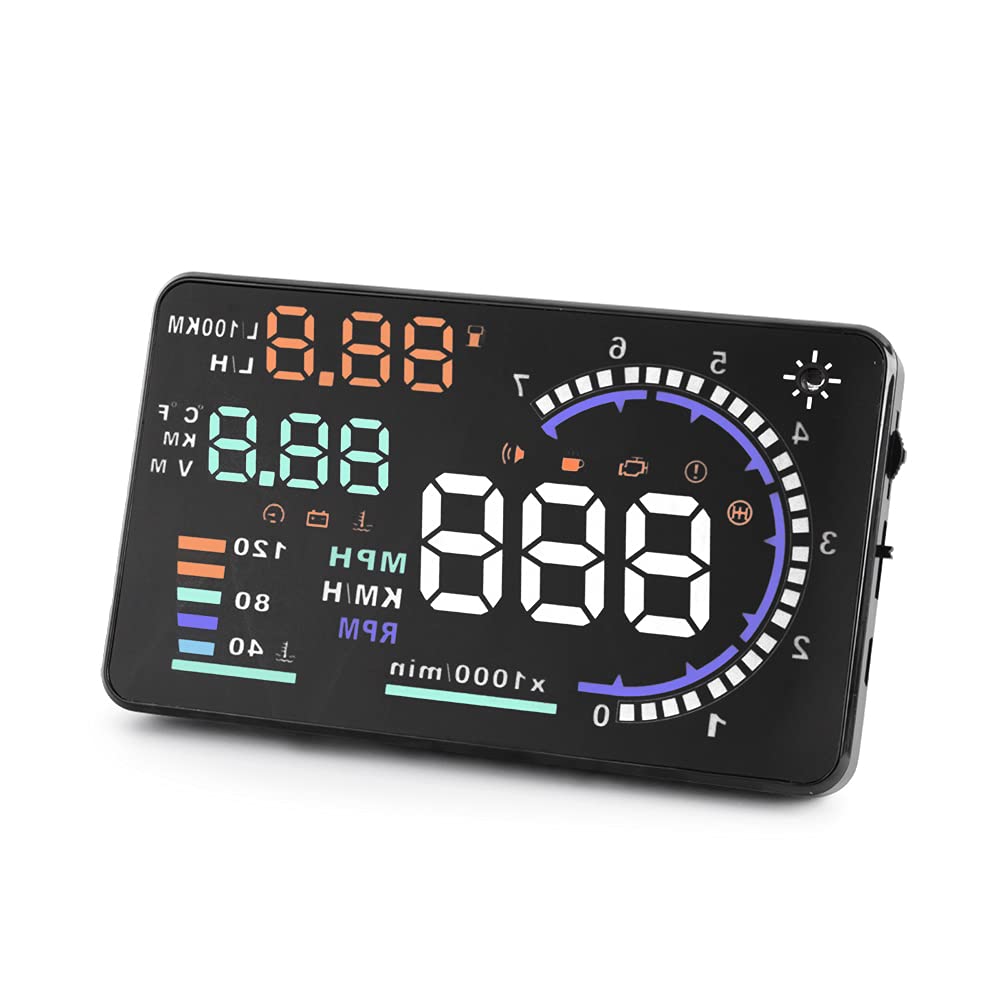 A8 HUD Head up Display Speedometer for Car with OBDII EUOBD ,5.5 inch Universal Digital Speedometer,Over Speed Alarm, KMH/MPH, Windshield Projector with Film