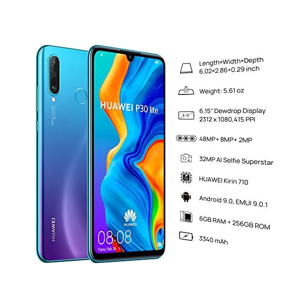HUAWEI-P30-Lite-256-GB-615-Inch-FHD-Dewdrop-Display-Smartphone-with-MP-AI-Ultra-wide-Triple-Camera-6-GB-RAM-Android-90-Sim-Free-Mobile-Phone-UK-Version-Blue HUAWEI P30 Lite 256 GB 6.15 Inch FHD Dewdrop Display Smartphone with MP AI Ultra-wide Triple Camera, 6 GB RAM, Android 9…