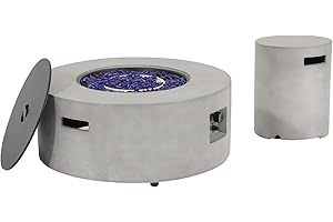 SUNSITT Outdoor 36’’ Propane Fire Pit with Tank Table 50,000 BTU Round Patio Propane Firepit Table with Tank Holder, Pit Cover, Metal Lid & Fire Glass, Grey Finish