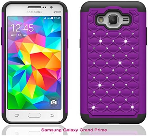 Galaxy Grand Prime G530 Case,Berry Accessory(TM) Studded Rhinestone Crystal Bling Hybrid [ Dual Layer ] Armor Case Cover for Samsung Galaxy Grand Prime G530 + Berry logo stand holder (Purple / Black)
