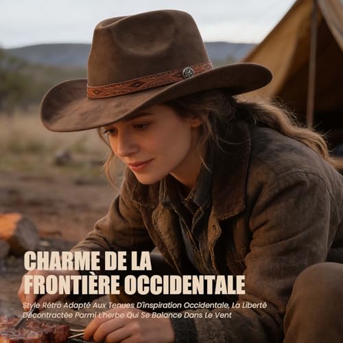 MYKAGS Chapeau de Cowboy pour Femmes et Hommes, Chapeaux Western en Daim, Chapeau Panama, Chapeaux de Cow-Boy à Large Bord, Cow-Girl Western en Daim