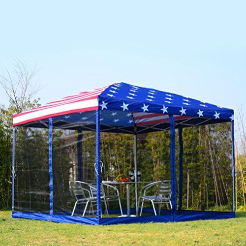 Lunarland 10'x10' Patio Pop up Party Tent Canopy W/ Mosquito Net US Flag Gazebo Sidewall