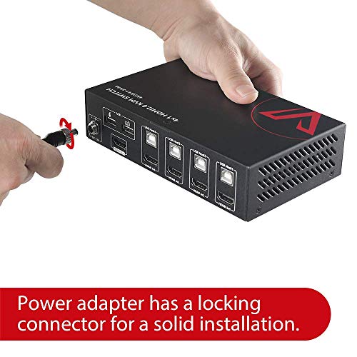 KVM Switch Switcher HDMI 2.0 4 Port, 4K@60Hz| 2K@144Hz|1080P@120Hz 18Gbps, 4x1 USB 2.0 Keyboard/Mouse/Printer/Monitor/PC selector, Audio Out/Mic in, HDR10, Dolby Vision, Dolby/DTS, HDCP2.2.
