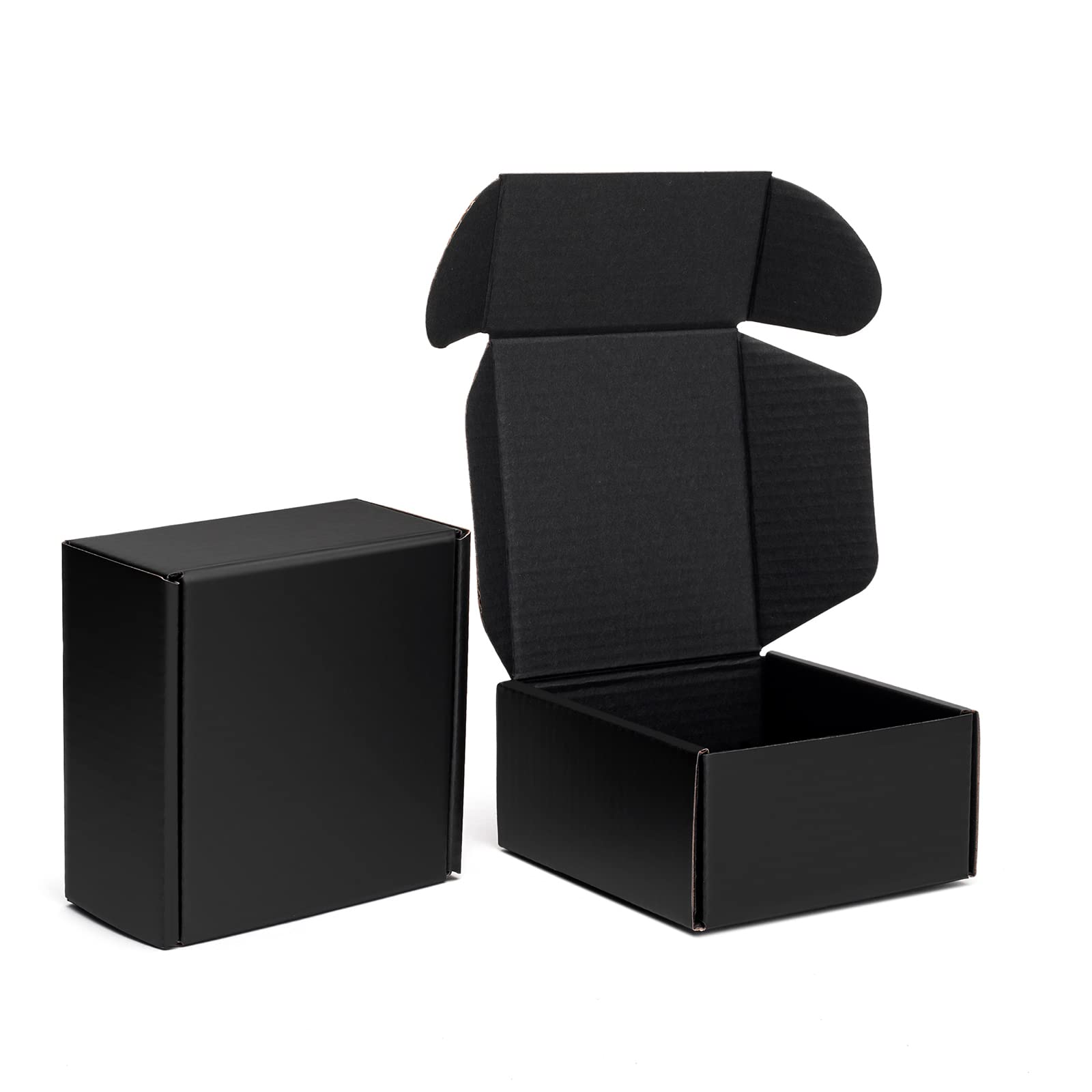 Photo 1 of Mcfleet 4x4x2" Black Shipping Boxes - Corrugated Cardboard Mailing Box Packaging for Small Business - Tab Locking Literature Mailer Flat Empty Gift Packing Supplies 24 Pack