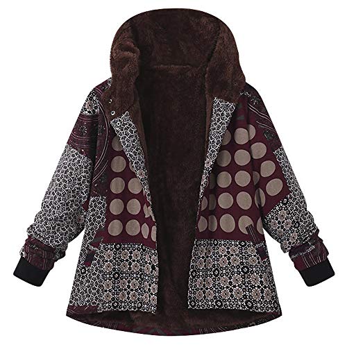 YOMXL Women Classic Pea Coat Winter Warm Faux Fur Fleece Outdoor Jackets Casual Printed Hooded Outwear