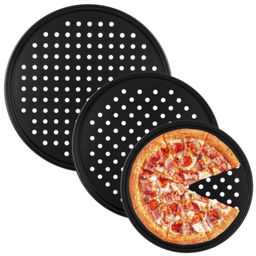Round Carbon Steel Baking Supplies For Restaurant, Home, Pizza Crisper Pans, 9.6In/11In/12.6In Perforated Pizza Trays, Nonstick Baking Pans With Holes For Oven