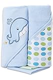 Spasilk Hooded Terry Bath Towel with Washcloths, Whale Blue, 2-Count