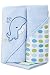 Spasilk Hooded Terry Bath Towel with Washcloths, Whale Blue, 2-Count