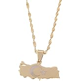 Stainless Steel Turkey Map Pendant Necklace Women Turkish Flag 18K Gold Plated Jewelry