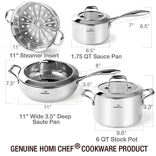 HOMI CHEF 7Piece Mirror Polished Nickel Free Stainless Steel Cookware