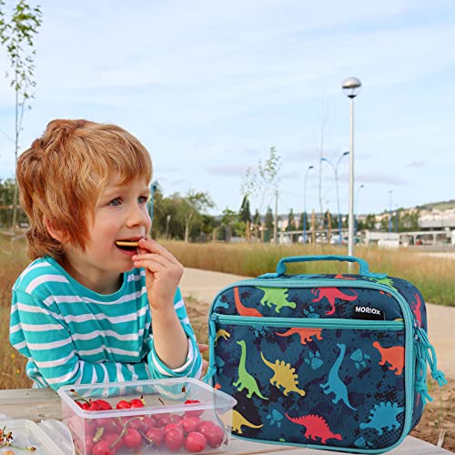 MORIOX Dino Kids Lunch Box Soft Insulated Bag Mini Cooler Back to School Daycare Dinosaur Thermal Meal Tote Kit for Boys Girls Toddlers, Blue