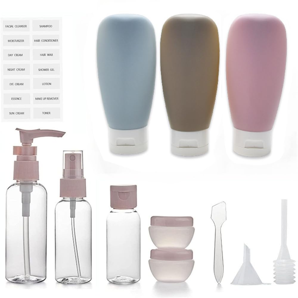 Photo 1 of 12 Pack Travel Bottles Set for Toiletries TSA Approved Travel Size Containers for Toiletries with Labels BPA Free Leakproof Squeezable Refillable Airplane Travel Accessories for Shampoo Conditioner