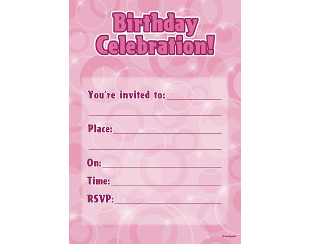 Unique Party 28469 - Glitz Pink Birthday Party Invitations, Pack of 16