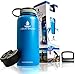 Liquid Savvy 32 oz Insulated Water Bottle with 3 lids - Stainless Steel, Wide Mouth Double Walled Vacuum Insulated Bottle for Hot and Cold Beverages (Blue).