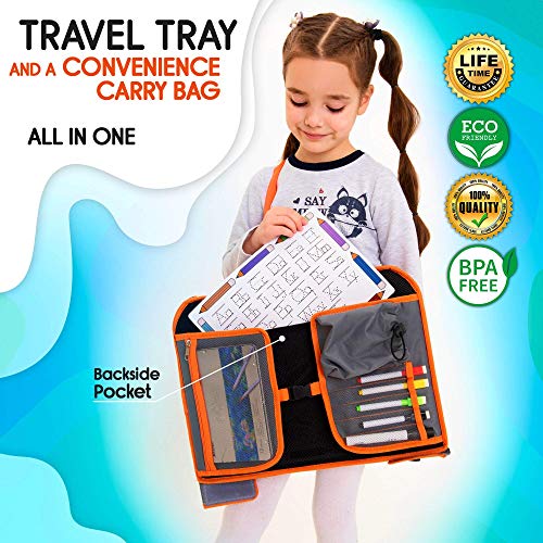 US Kids Travel Car Seat Tray - Toddlers Carseat Tray Organizer - Large Tablet & Cup Holder - Waterproof Food & Snack Lap Tray - Road Trip Activities for Kids - Travel Games for Kids in Airplane - Thumbnail 7