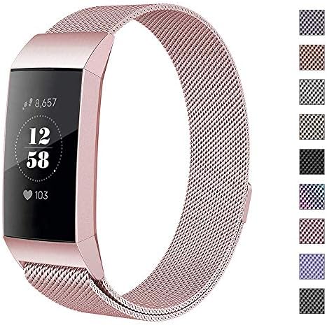hooroor Metal Band Compatible Fitbit Charge 3 Bands, Magnetic Closure Clasp Stainless Steel Milanese Loop Sport Bracelet Wristband Replacement for Fitbit Charge 3 and Charge 3 SE Fitness Tracker
