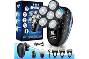 SAKIOO Head Shaver for Bald Men,6-in-1 Electric Shaver for Bald Head 6D Wet/Dry Waterproof Mens Electric Razor Head Shavers Mens Grooming Kit Cordless Rechargeable Face Head Shaving Rotary Shavers Blue
