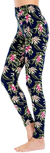 Juicy Leggings Premium High Waist Printed Brushed Leggings - Regular and Plus Size Available (Tropical Time, Large/X-Large)