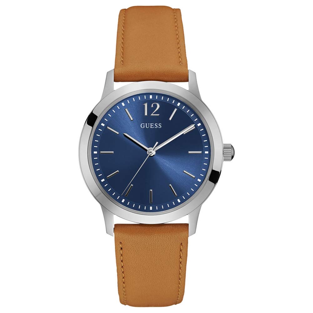 Guess Mens Quartz Watch, Analogue Classic Display and Leather Strap W0922G8