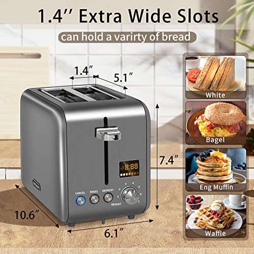 SEEDEEM Toaster 2 Slice, Stainless Steel Bread Toaster with Colorful