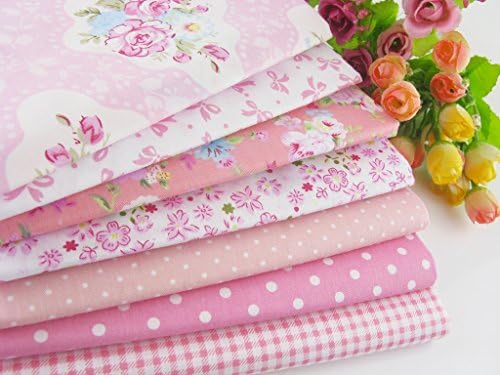Cotton Fabric 7pcs Bundles Quilting Quilt Sewing Patchwork Cloths DIY Craft (19.5INCH, PINK)