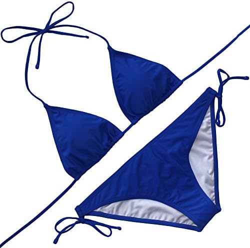 Qiaoer Womens Black Triangle Bikini Top Tie Side Bottom Swimsuits (FBA) (L, Blue)