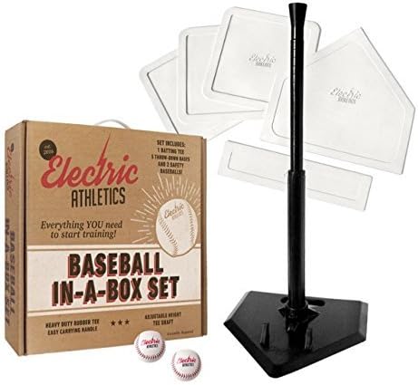 Electric Athletics Baseball in a Box (Industrial Pro grade adjustable batting tee, safety baseballs, rubber bases)