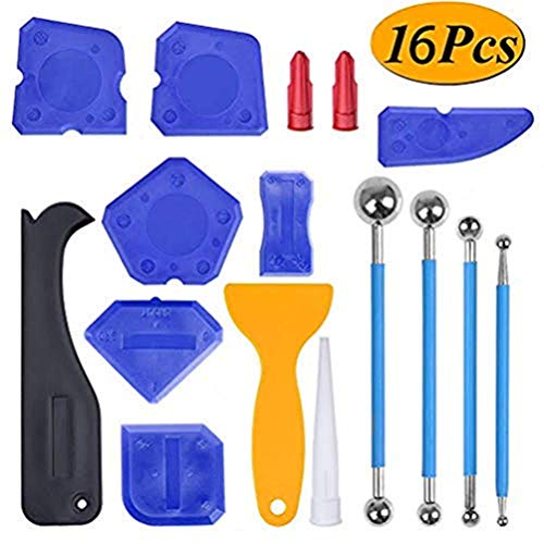 16Pcs Caulking Tool Kit Silicone Sealant Finishing Tool (Blue) + Silicone Caulk Removal Tool For Bathroom Kitchen And The Rest Of The Household