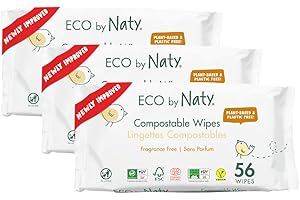 Eco by Naty Baby Wipes Unscented - 100% Compostable and Plant-Based Wipes, Good for Babies and Newborn Sensitive Skin (168 Count - 3 packs of 56)