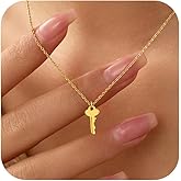 Key Pendant Necklace for Women 925 Sterling Silver Minimalist Couple Necklace 14K Gold Plated Mother Daughter Friendship Necklace Promise Choker Necklace Birthday Valentines Jewelry Gifts for Her