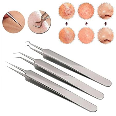 YANSHG Edelstahl Mitesser Bend Clip Pinzette Gebogene Pickel Whitehead Mitesser Extractor