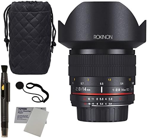 Rokinon FE14M-E 14mm F2.8 Ultra Wide Lens for Sony E-mount and Fixed Lens for Other Cameras, Polaroid Lens Cap Strap and Accessory Bundle