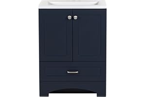 Spring Mill Cabinets Emlyn 24 Inch Bathroom Vanity with White Single Sink Top, 2-Door Cabinet, 1 Drawer, 24.5" W x 18.75" D x 32.89" H, Deep Blue