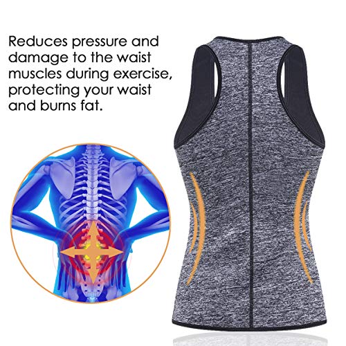 Neoprene Sauna Suit Tank Top Vest for Women, Slimerence, Latex Sport Girdle Waist Trainer Corset Grey L - Thumbnail 6