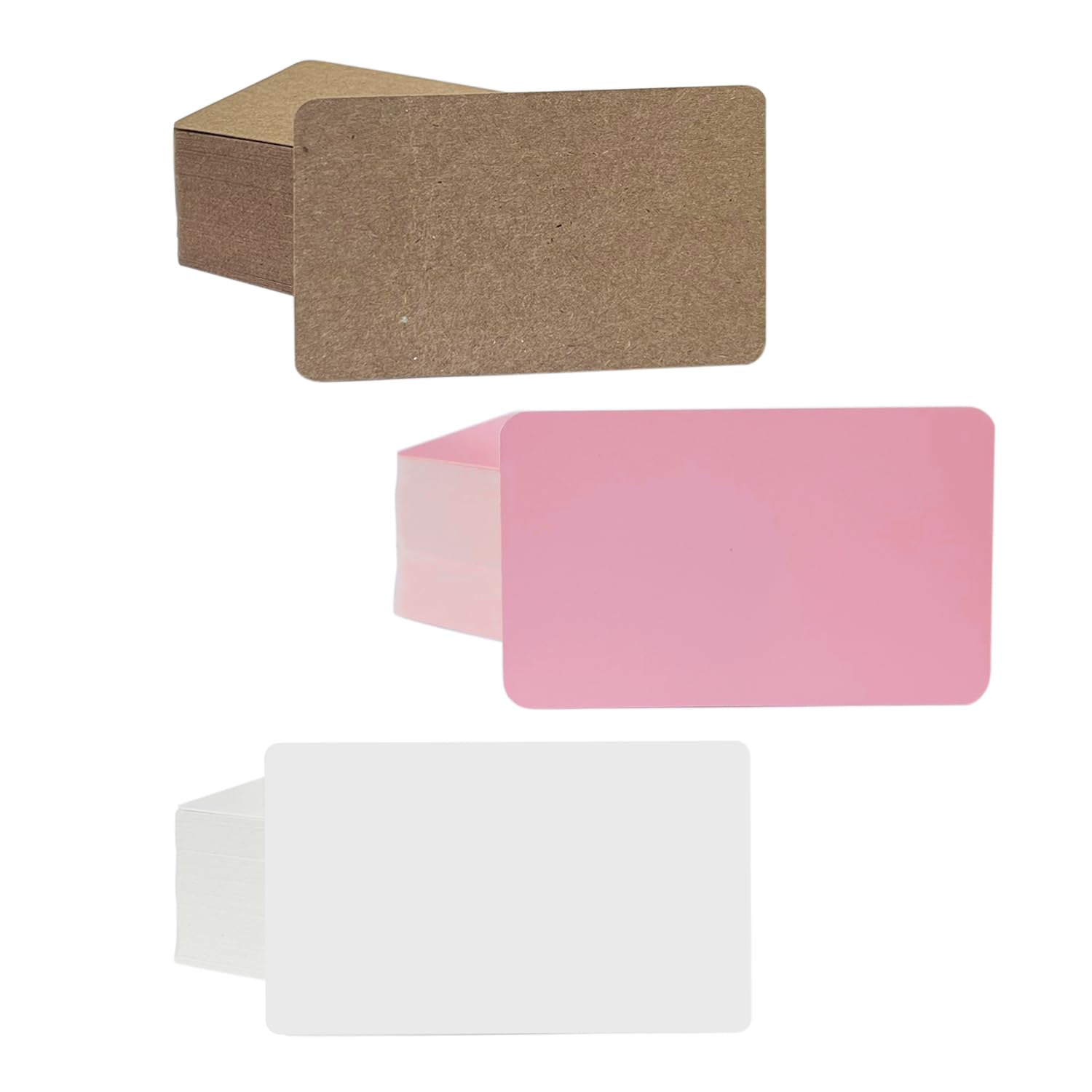 300 Pieces of 89 * 52mm Blank Cards, DIY Graffiti Business Cards, Word Note Cards, Creative Card Hard Cardboard (Pink/White/Kraft Paper)