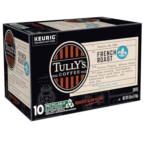 TULLY’S COFFEE FRENCH ROAST, KEURIG SINGLE SERVE K-CUP PODS, DARK ROAST COFFEE, 60 COUNT, (PACK OF 10)