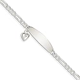 The Black Bow 9mm Sterling Silver Heart Charm Figaro Link I.D. Bracelet, 7 Inch